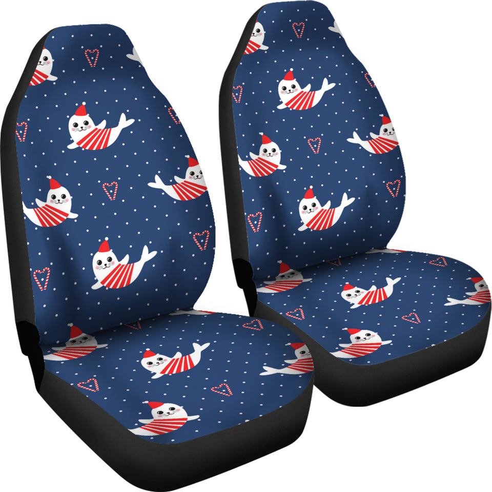 Cute Sea Lion Seal Christmas Hat Candy Cane Heart Pattern  Universal Fit Car Seat Covers