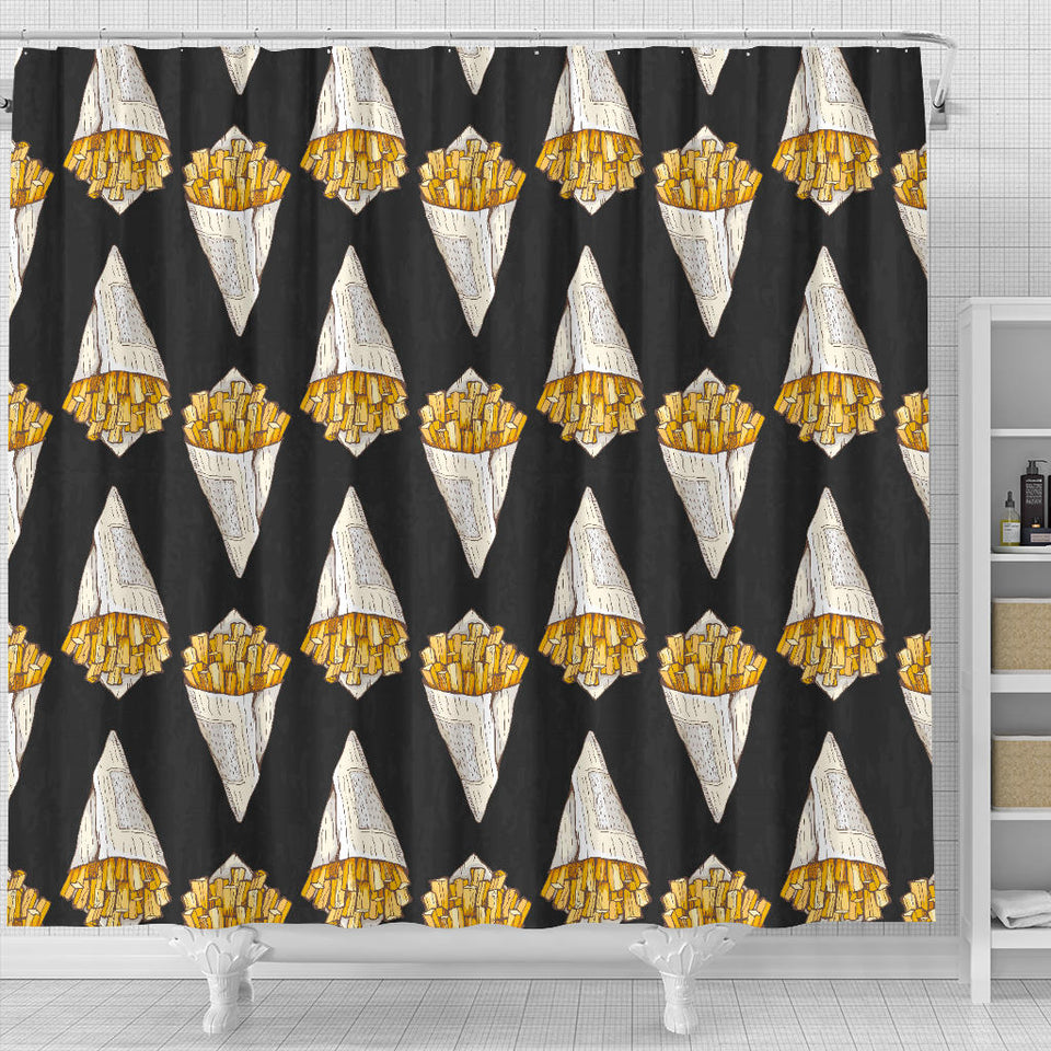 French Fries Dark Background Shower Curtain Fulfilled In US