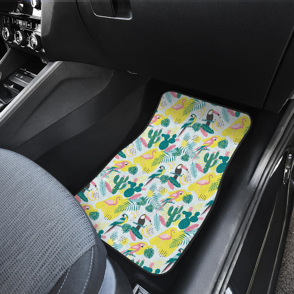 Cute Parrot Toucan Flamingo Cactus Exotic Leaves Pattern Front Car Mats