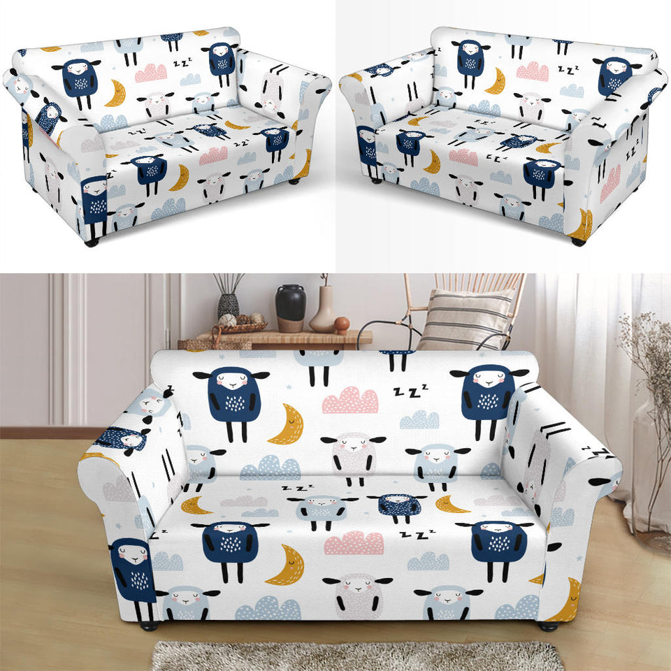 Cute Sleeping Sheep Moon Cloud Pattern Loveseat Couch Slipcover