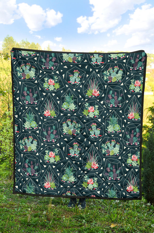 Cactus Glass Terrarium Pattern Premium Quilt