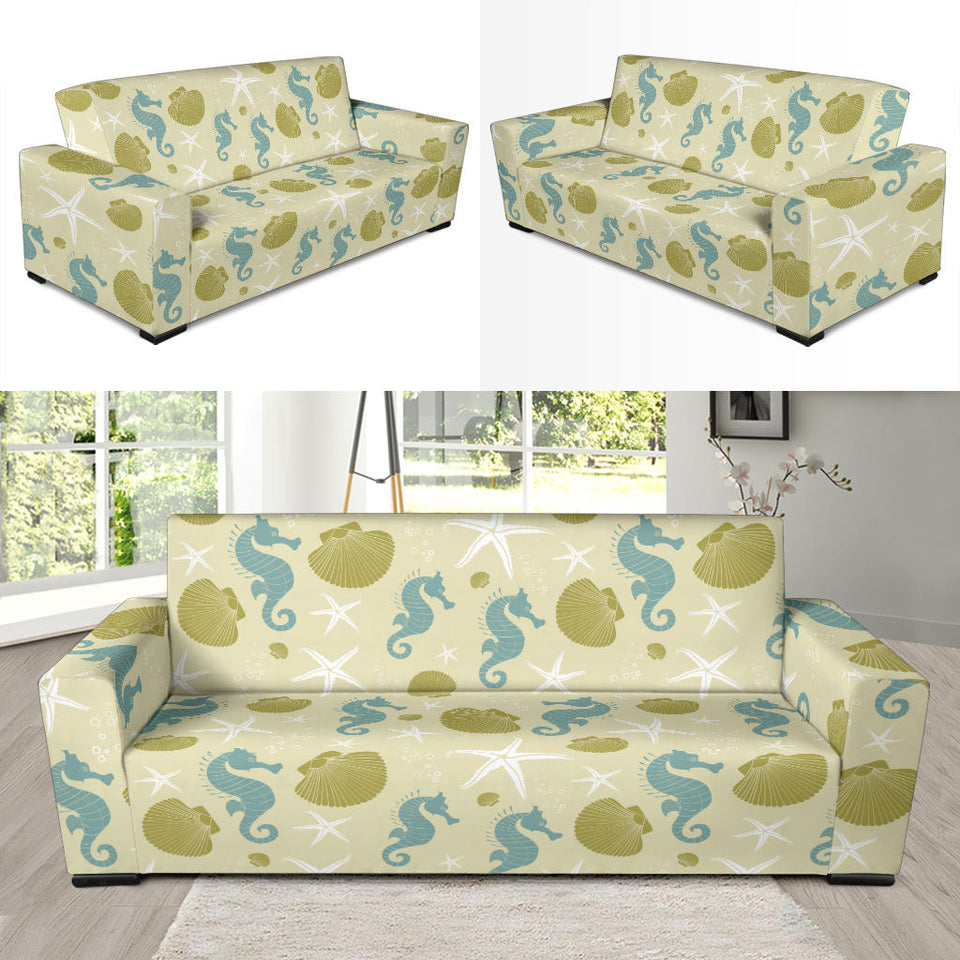 Seahorse Shell Starfish Pattern Background Sofa Slipcover