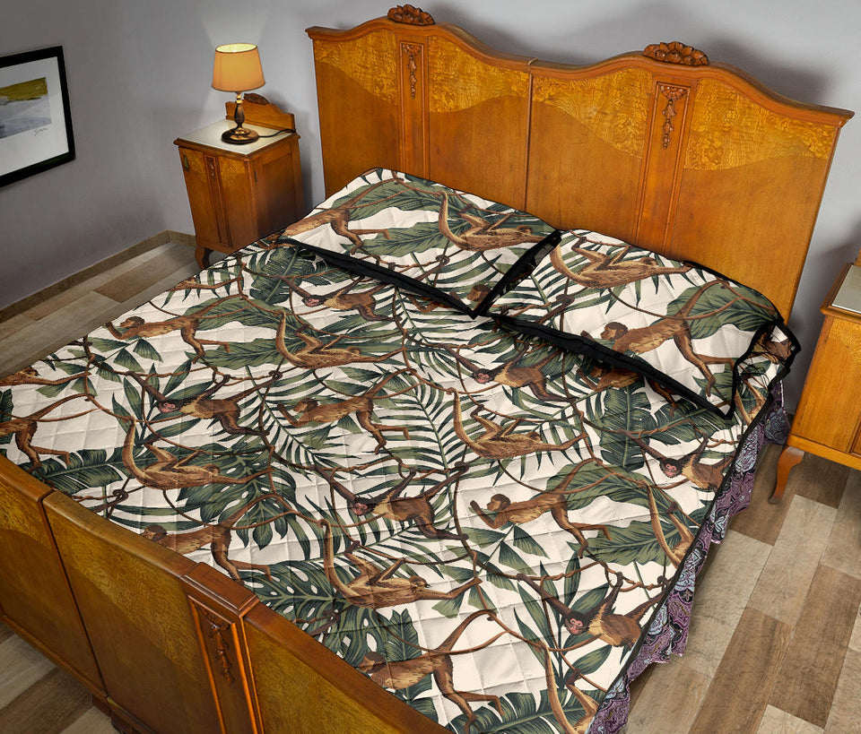 Monkey tropical leaves background Quilt Bed Set