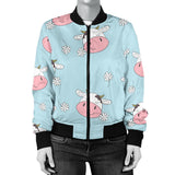 Cute Cow Flower Pattern Women'S Bomber Jacket