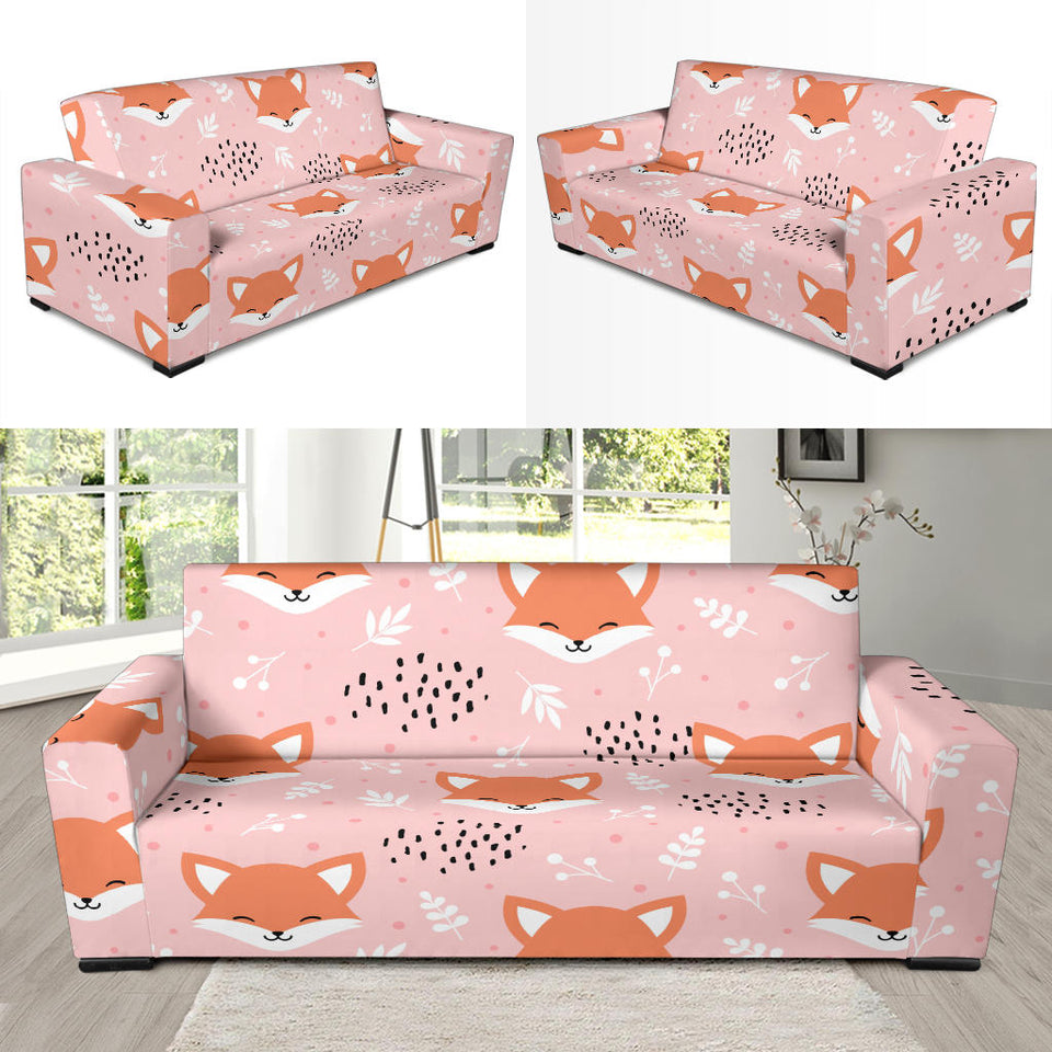 Cute Fox Pattern Pink Background Sofa Slipcover
