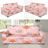 Cute Fox Pattern Pink Background Sofa Slipcover