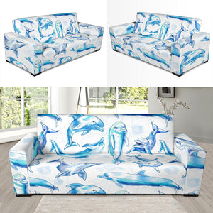 Watercolor Dolphin Pattern Sofa Slipcover