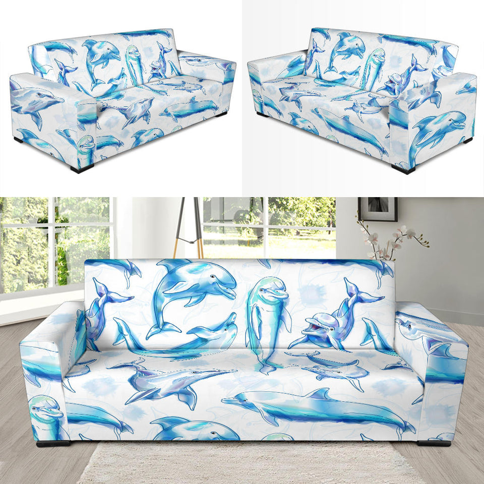 Watercolor Dolphin Pattern Sofa Slipcover