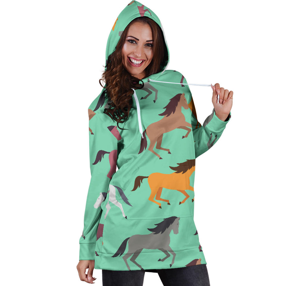 Colorful Horses Pattern Women'S Hoodie Dress