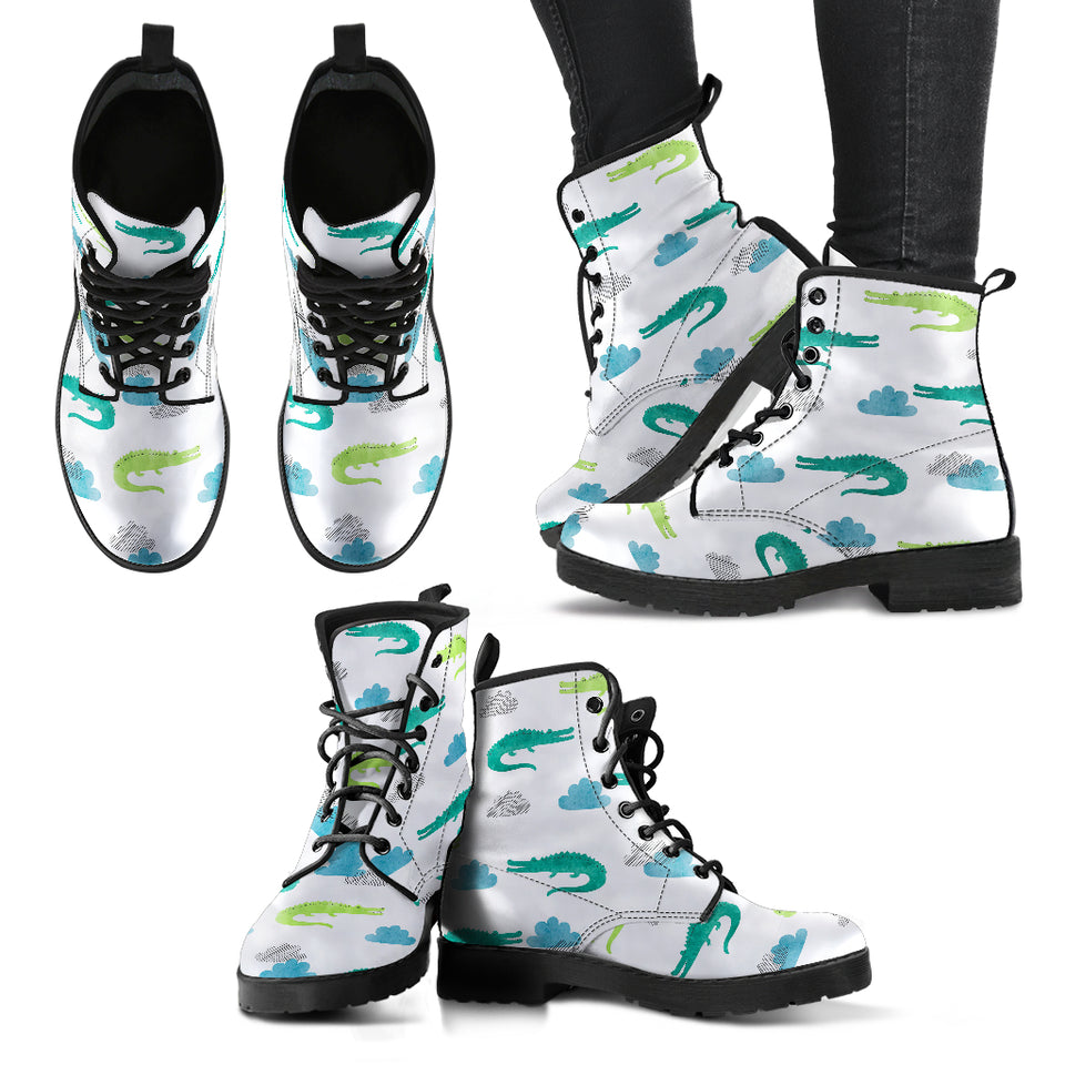 Watercolor Crocodile Pattern Leather Boots