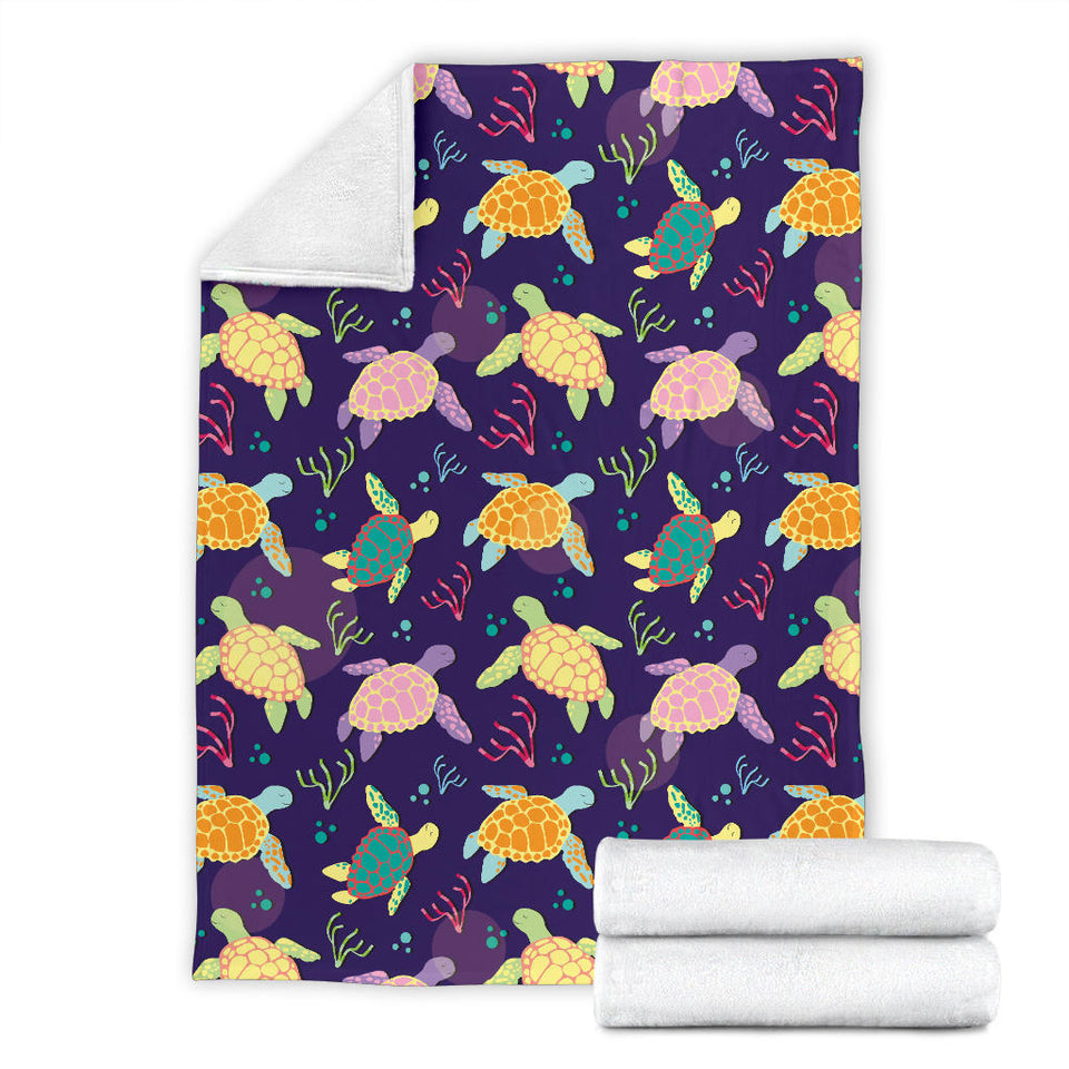 Colorful Sea Turtle Pattern Premium Blanket