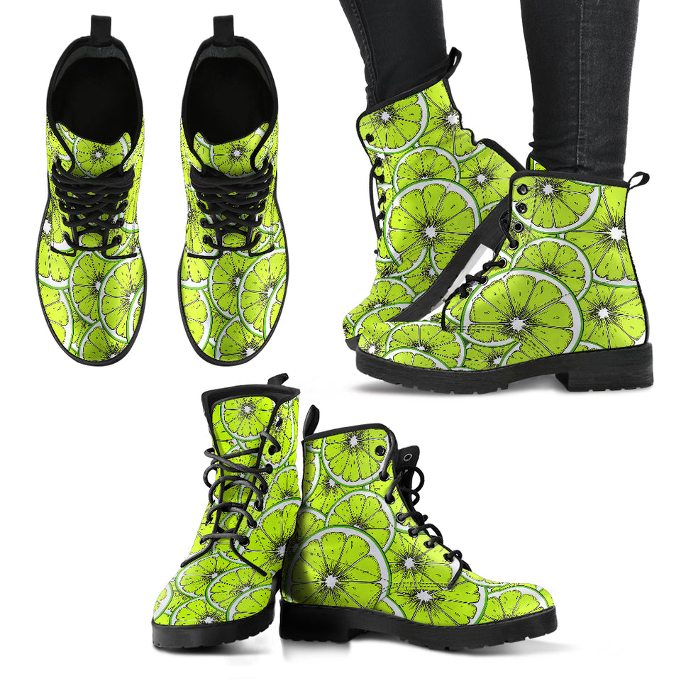 Slices Of Lime Design Pattern Leather Boots