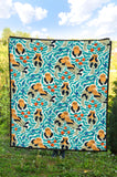 Cute Sea Otters Fishe Sea Urchin Pattern Premium Quilt