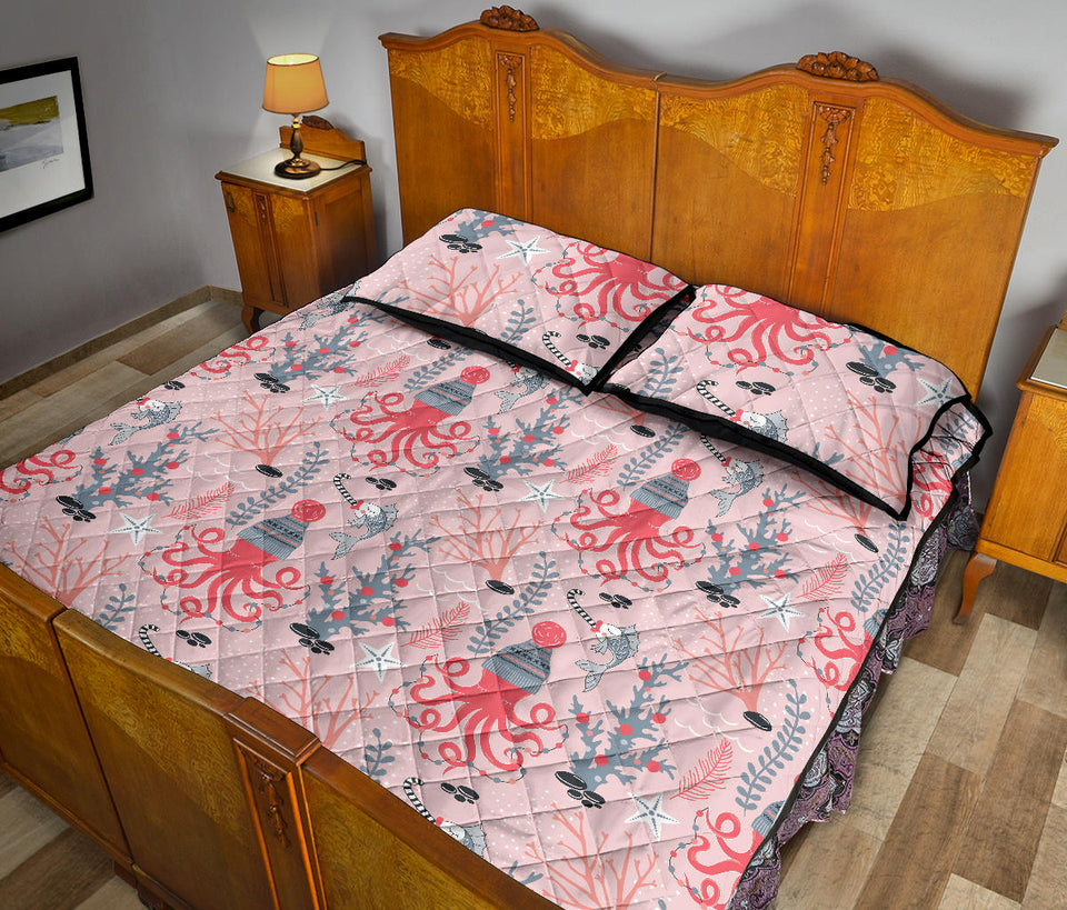 Octopus winter hat garland Fish candy Seaweed Coral Starfish Quilt Bed Set