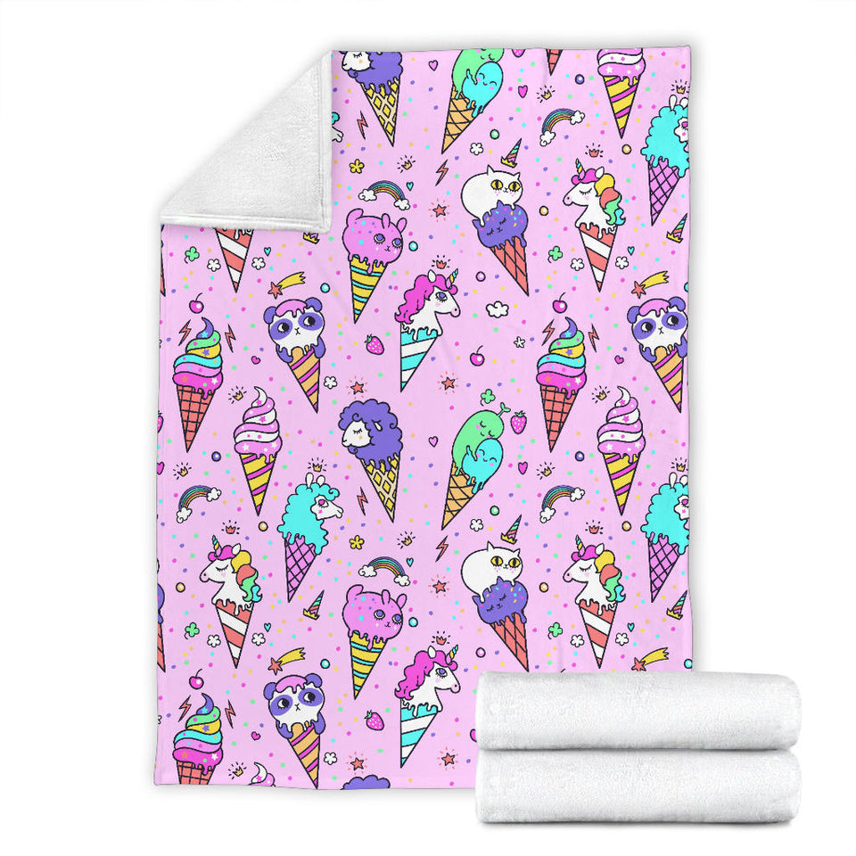 Cute Ice Cream Cone Animal Pattern Premium Blanket