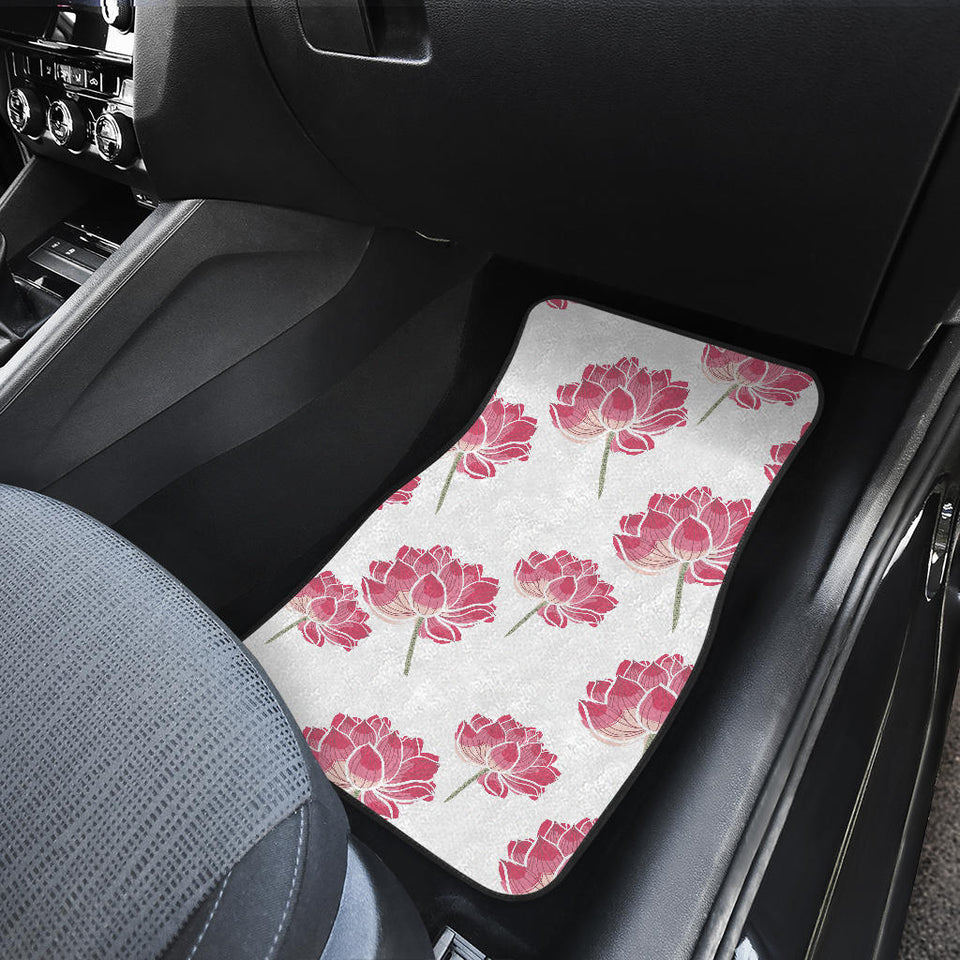 Pink Lotus Waterlily Pattern Front And Back Car Mats