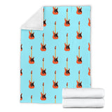 Electric Guitar Pattern Light Blue Background Premium Blanket