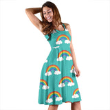 Rainbow Pattern Green Background Sleeveless Midi Dress