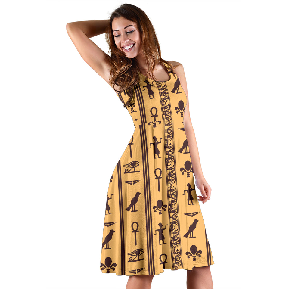 Egypt Hieroglyphics Pattern Print Design 02 Sleeveless Midi Dress