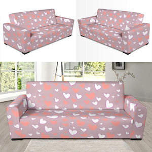 Coral White Heart Pattern Sofa Slipcover