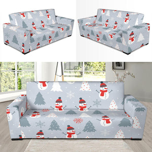 Snowman Christmas  Tree Snow Gray Background Sofa Slipcover