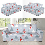 Snowman Christmas  Tree Snow Gray Background Sofa Slipcover