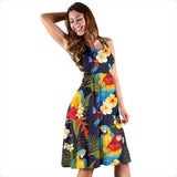 Colorful Parrot Flower Pattern Sleeveless Midi Dress