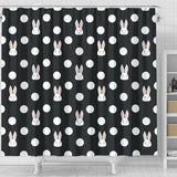 Cute White Rabbit Polka Dots Black Background Shower Curtain Fulfilled In US