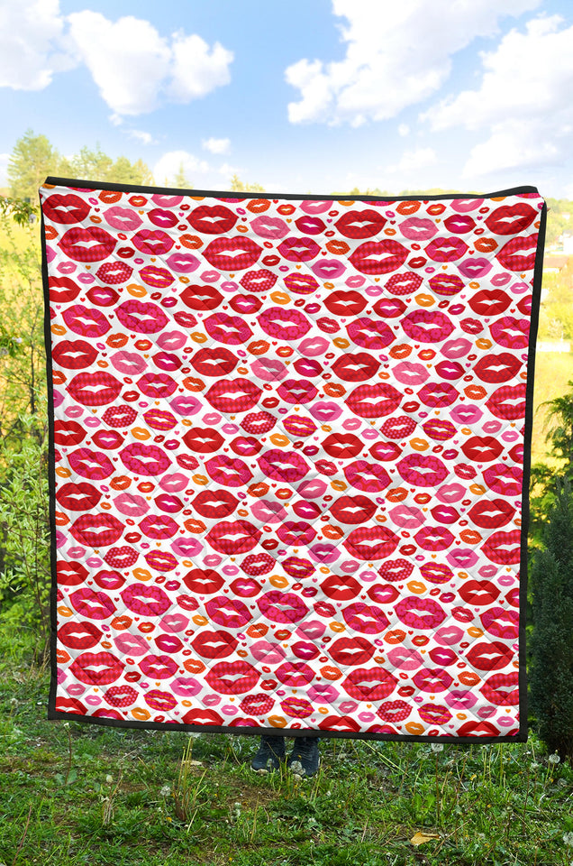 Lips Pattern Print Design 01 Premium Quilt