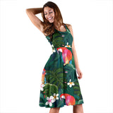 Parrot Palm Tree Leaves Flower Hibiscus Pattern Sleeveless Midi Dress