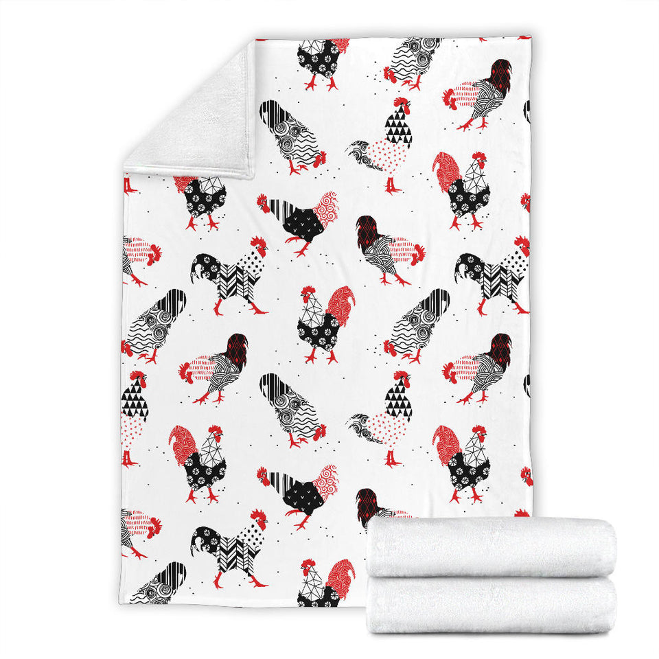 Cool Rooster Chicken Cock Floral Ornament Background Premium Blanket