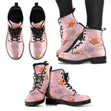 Cute Fox Pattern Pink Background Leather Boots