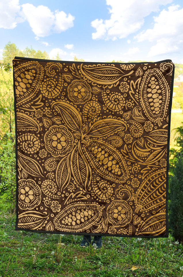 Cocoa Beans Tribal Polynesian Pattern Background Premium Quilt