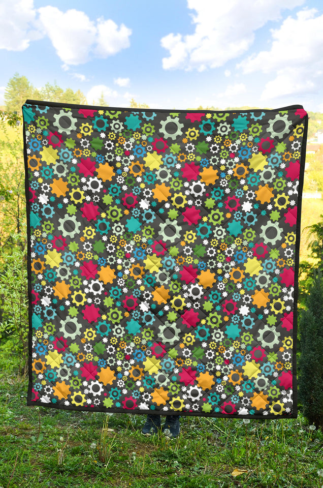 Gear Pattern Print Design 03 Premium Quilt