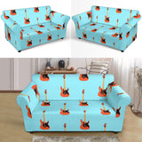 Electric Guitar Pattern Light Blue Background Loveseat Couch Slipcover