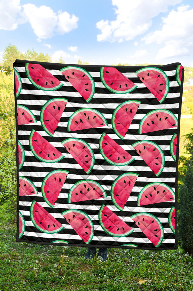 Watercolor Paint Textured Watermelon Pieces Premium Quilt