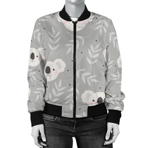Cute Koala Leaves Pattern Women'S Bomber Jacket