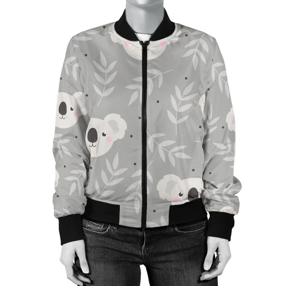 Cute Koala Leaves Pattern Women'S Bomber Jacket