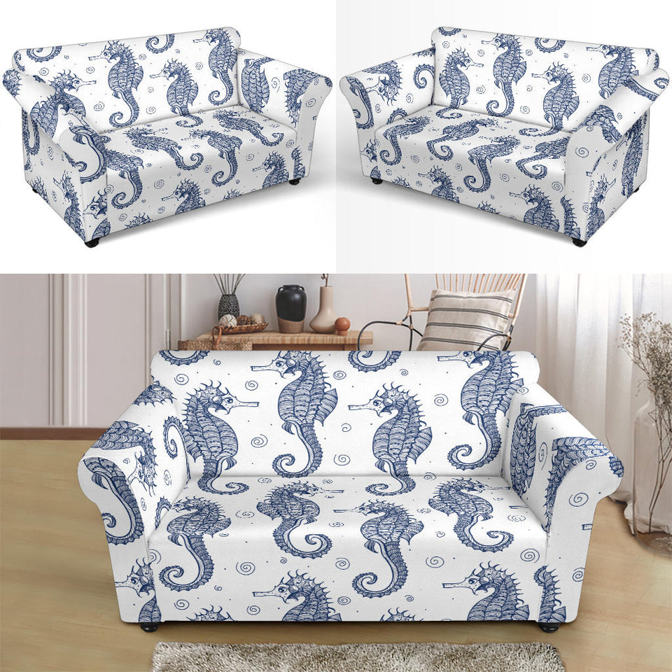 Seahorse Pattern Background Loveseat Couch Slipcover