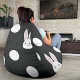 Cute White Rabbit Polka Dots Black Background Bean Bag Cover