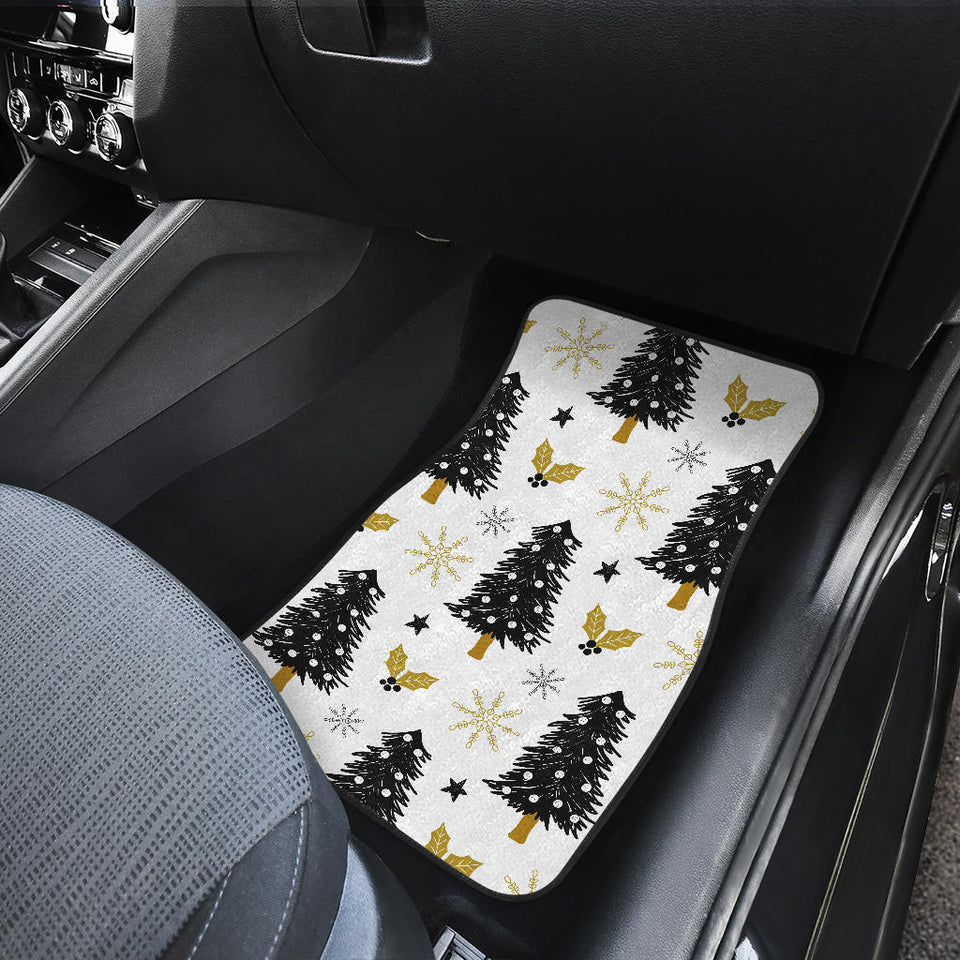 Christmas Tree Holly Snow Star Pattern Front And Back Car Mats