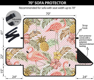 Pink flamingo birds pineapples hibiscus flower pattern Sofa Cover Protector