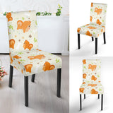 Cute Brown Pomeranian Paw Leave Bone Pattern Dining Chair Slipcover
