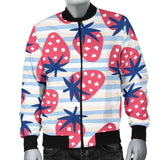 Strawberry Pattern Blue Lines Background Men'S Bomber Jacket