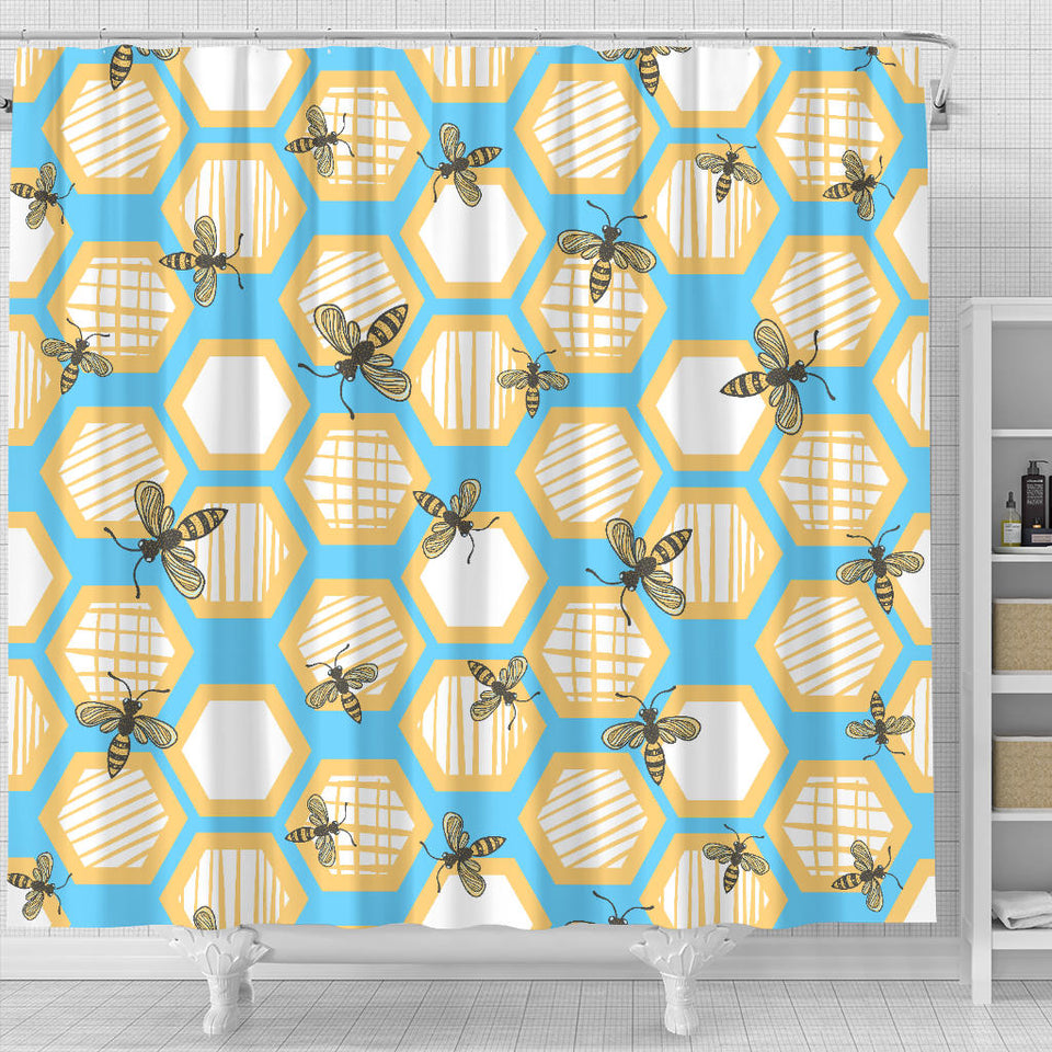 Bee Honeycomb Pattern Shower Curtain Fulfilled In US