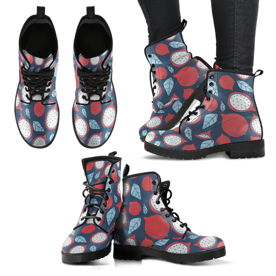 Dragon Fruits Dark Blue Background Leather Boots