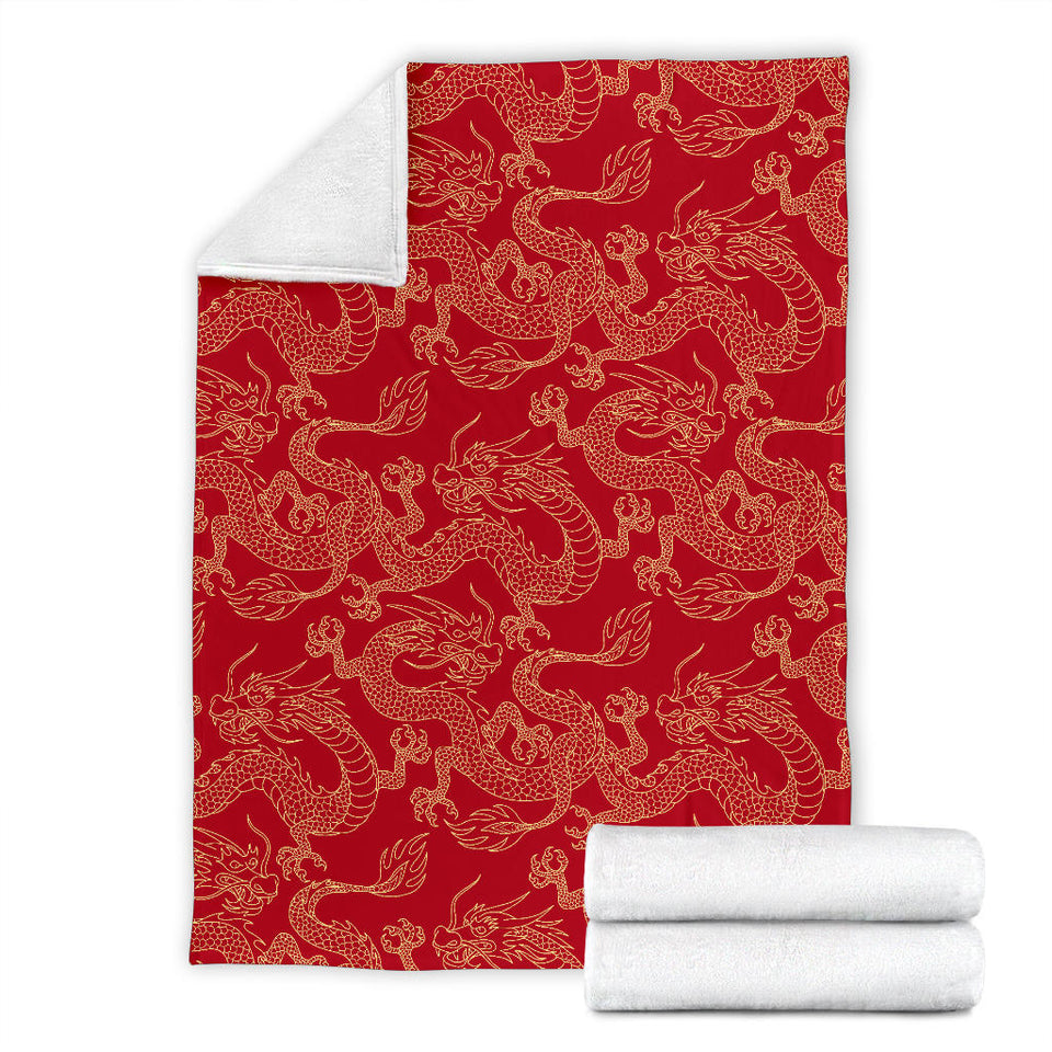 Gold Dragons Red Background Premium Blanket