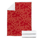 Gold Dragons Red Background Premium Blanket