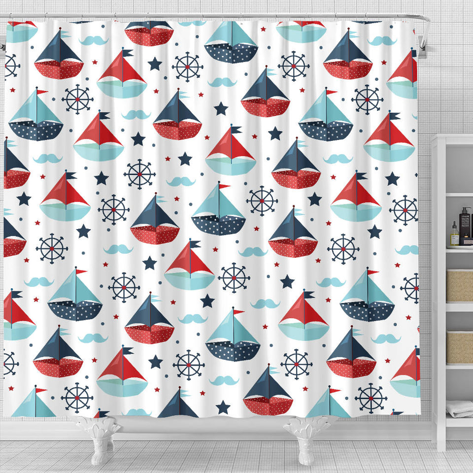 Cute Color Paper Sailboat Pattern Shower Curtain Fulfilled In US