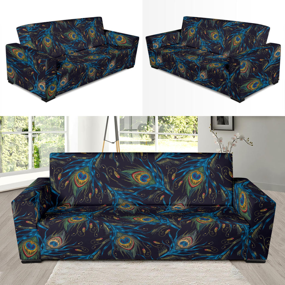 Beautiful Peacock Feather Pattern Sofa Slipcover
